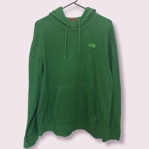 green hooded north face pull over